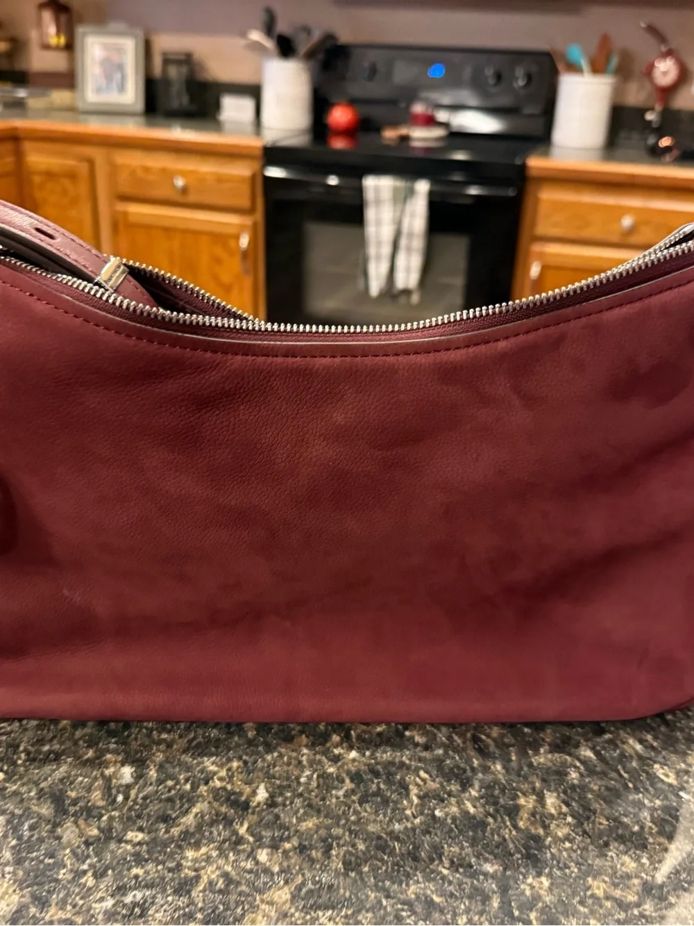 Michael Kors Burgundy Leather Shoulder Bag with Silver MK Charm